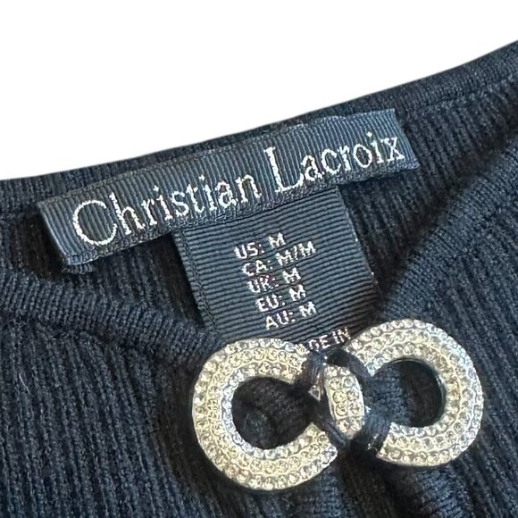 Christian Lacroix Black Sheath Bodycon Dress Sleeveless Crystal Bow Size Medium - Picture 11 of 11